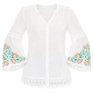 Chico’s Lace Swiss Dot Colorful Embroidered Boho Top